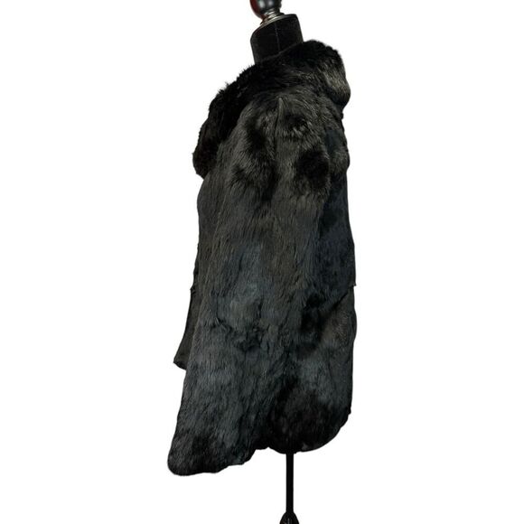 Vintage Black Rabbit Fur Jacket Small-Medium Hook & Eye Closure Lined - Picture 5 of 16